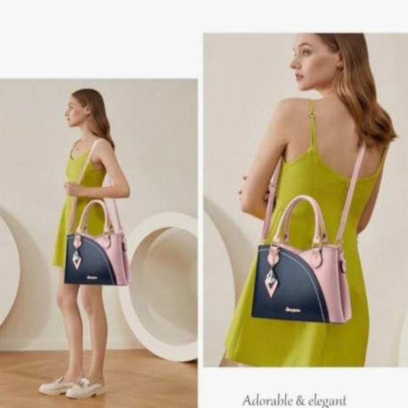 SIMYEER Top Handle Satchel Two-Tone Color-Block Bag 💖💙💫 - Picture 3 of 5